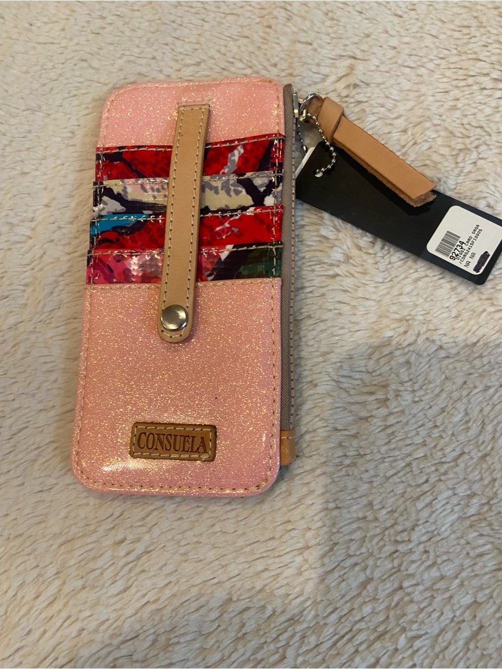 Consuela Card Organizer Wallet Pink Glitter Floral Leather NWT